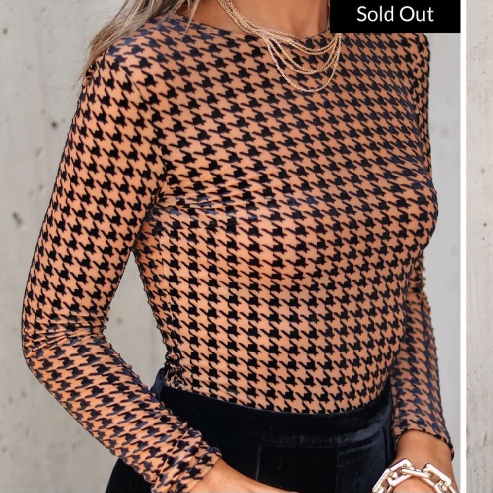 The sold out VICI All The Craze Velvet Mesh Houndstooth Bodysuit 🤎🖤 - Picture 10 of 15